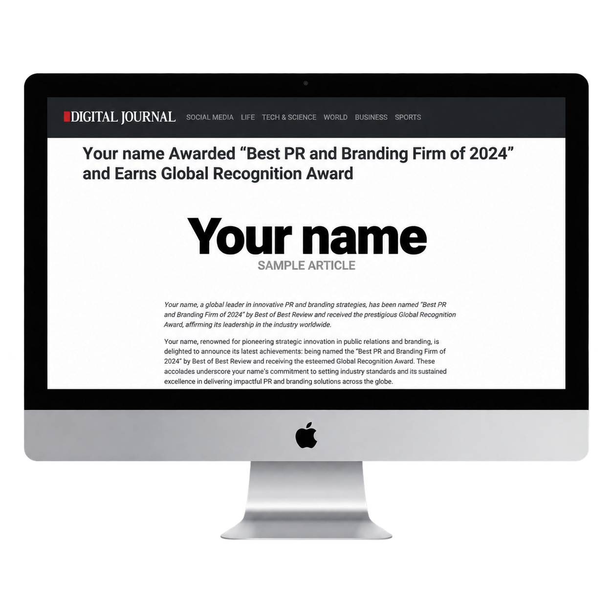 Sample Digital Journal article featuring Your name